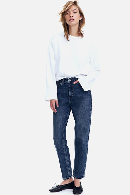 Mom slim fit high waist ankle jeans - dark denim blue