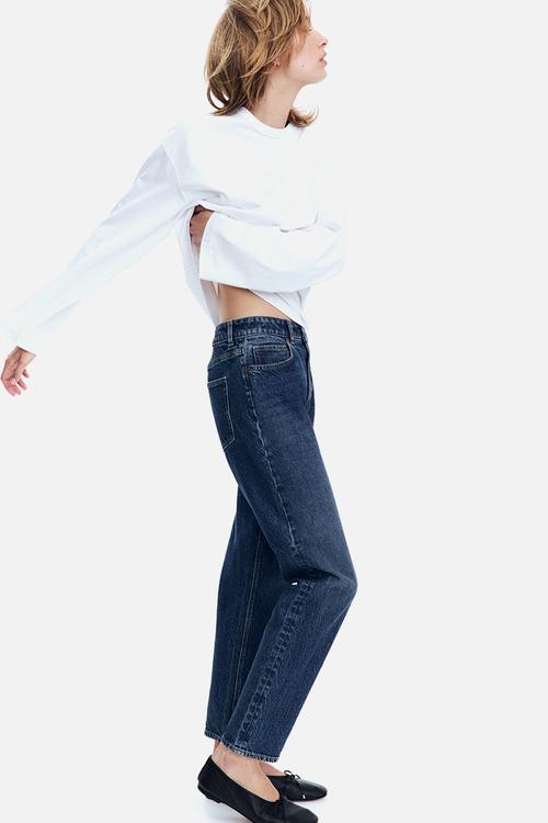Mom slim fit high waist ankle jeans - dark denim blue