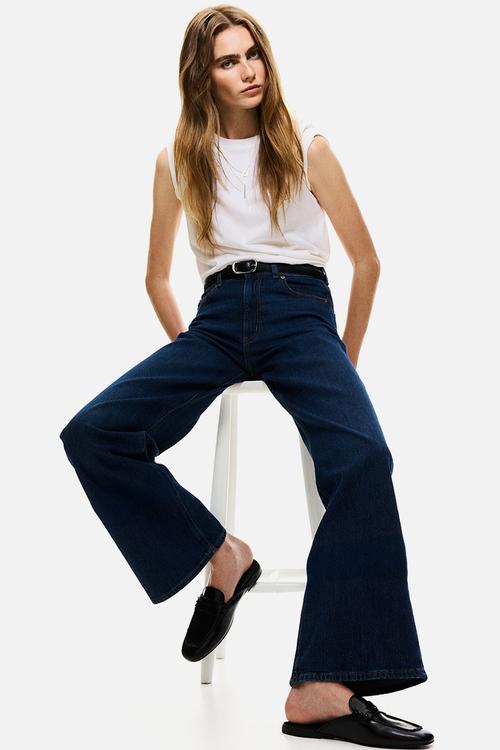 Wide high waist jeans - navy denim blue