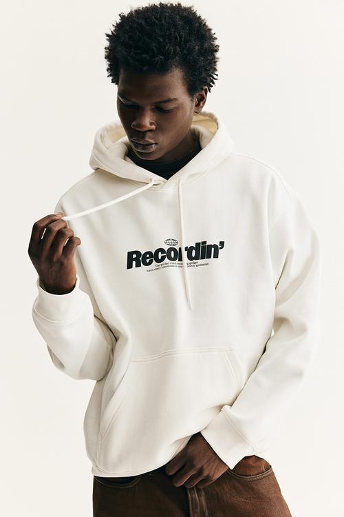 Loose fit printed hoodie - white/recordin'