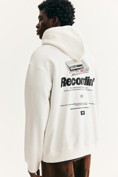 Loose fit printed hoodie - white/recordin'