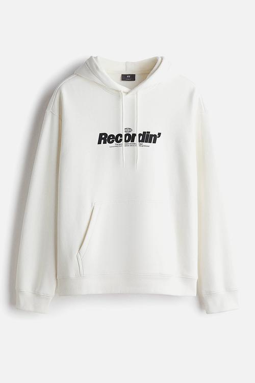 Loose fit printed hoodie - white/recordin'