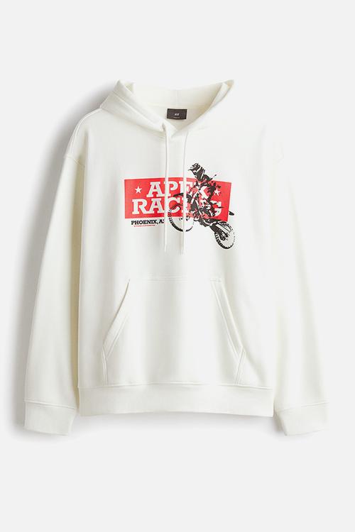 Loose fit printed hoodie - white/motocross