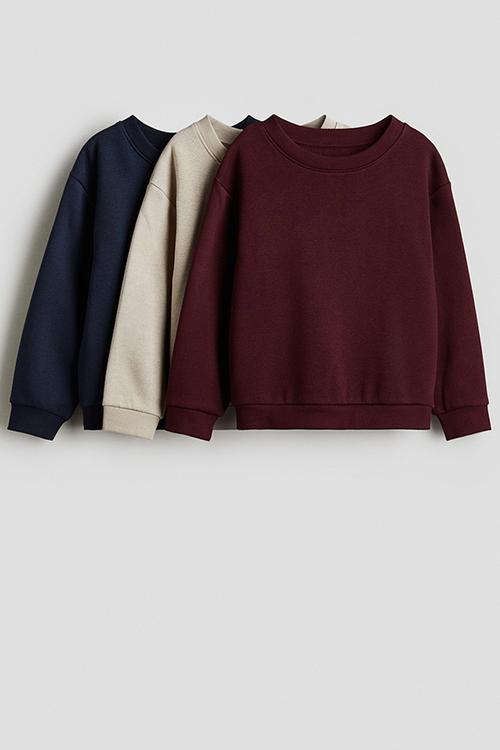 3-pack brushed-inside sweatshirts - dark blue/dark red