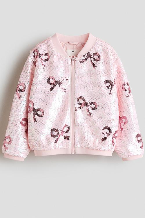Sequined bomber jacket - light pink/bows