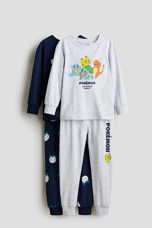 2-pack printed cotton pyjamas - light grey marl/pokemon