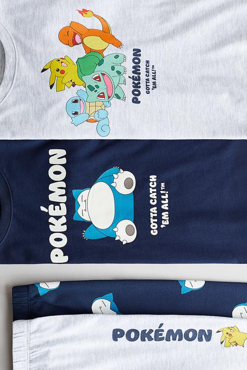 2-pack printed cotton pyjamas - light grey marl/pokemon