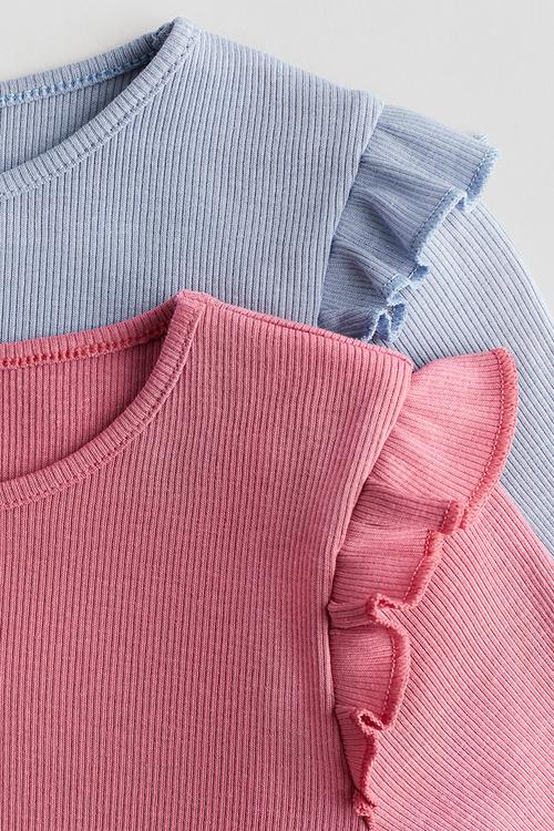 2-pack ribbed cotton tops - dusty blue/pink
