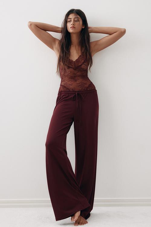 Pointelle pyjama bottoms - burgundy