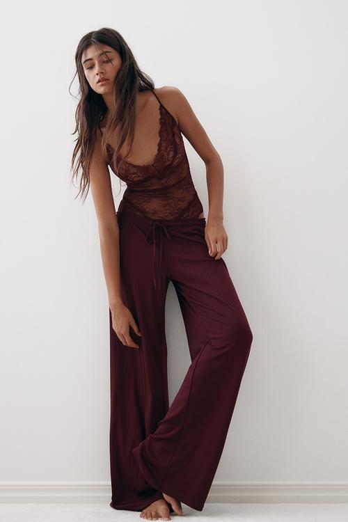 Pointelle pyjama bottoms - burgundy