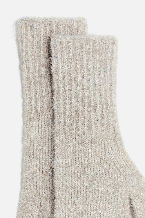 Knitted gloves - light beige marl