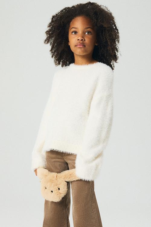 Brushed fine-knit jumper - cream