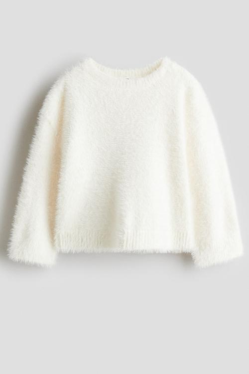 Brushed fine-knit jumper - cream
