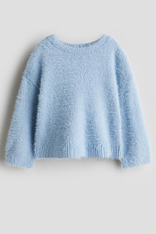 Brushed fine-knit jumper - light blue