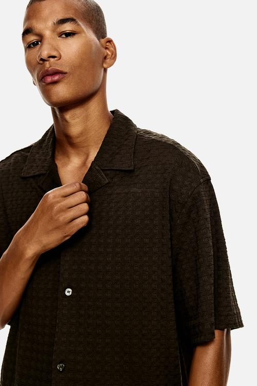 Loose fit resort shirt - dark khaki green