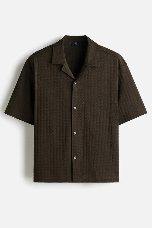 Loose fit resort shirt - dark khaki green