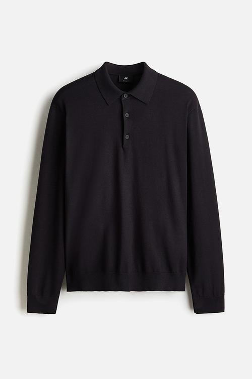 Regular fit fine-knit polo shirt - dark blue