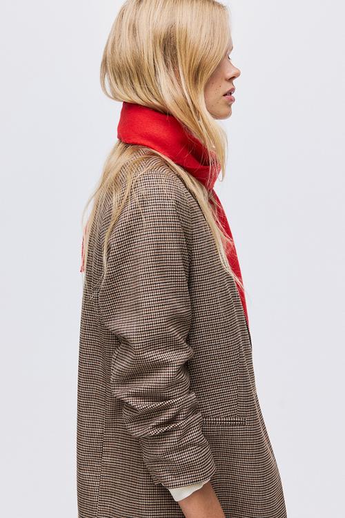 Gathered-sleeve blazer - brown/dogtooth pattern
