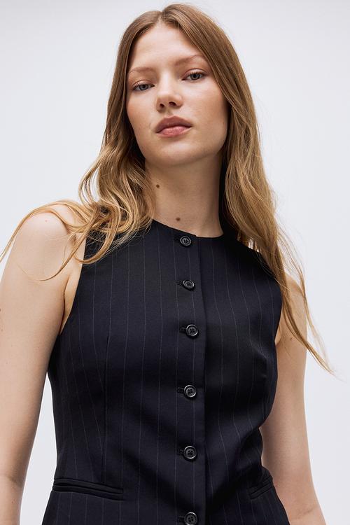 Long waistcoat - navy blue/pinstriped