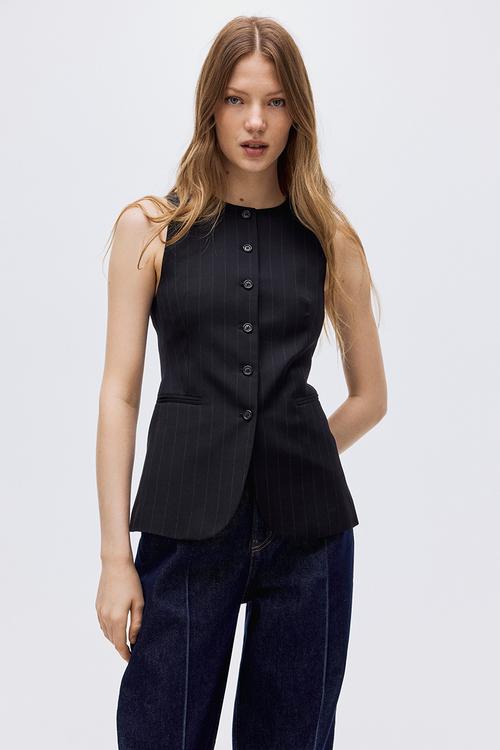 Long waistcoat - navy blue/pinstriped