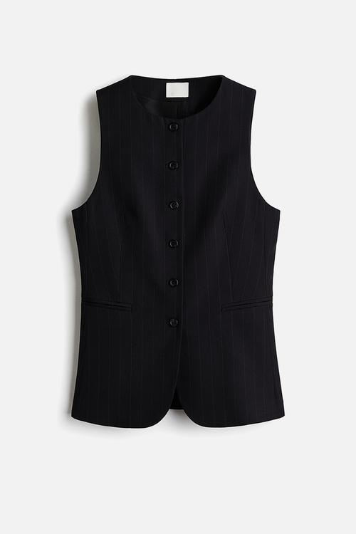 Long waistcoat - navy blue/pinstriped