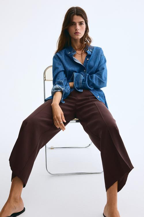Wide ankle-length trousers - dark brown