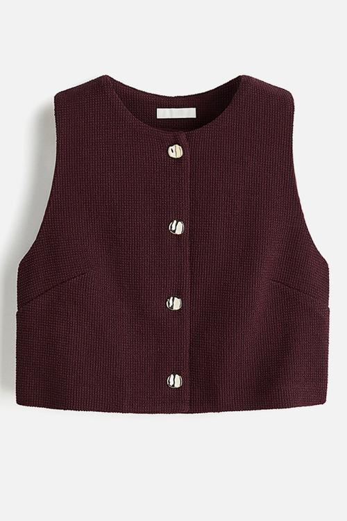 Textured jersey waistcoat - burgundy