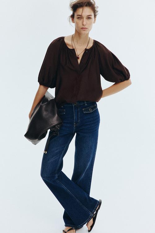 Balloon-sleeved blouse - dark brown
