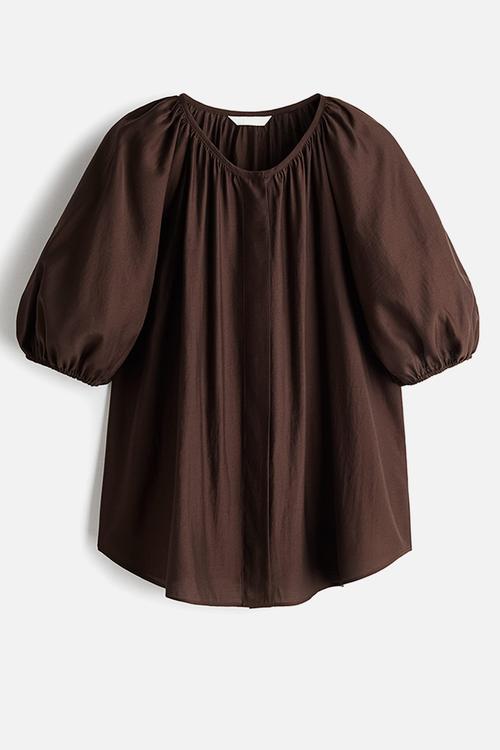 Balloon-sleeved blouse - dark brown