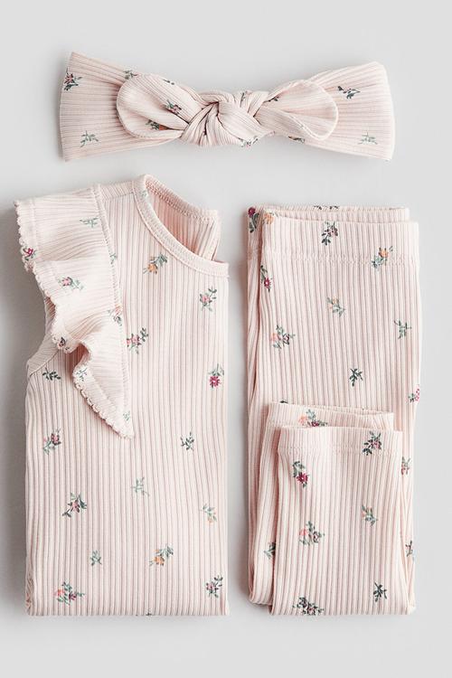 3-piece printed jersey set - light pink/floral