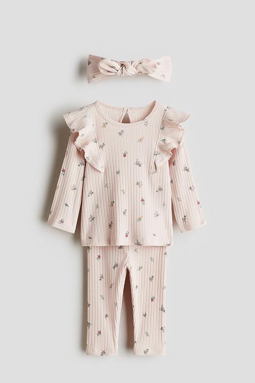 3-piece printed jersey set - light pink/floral