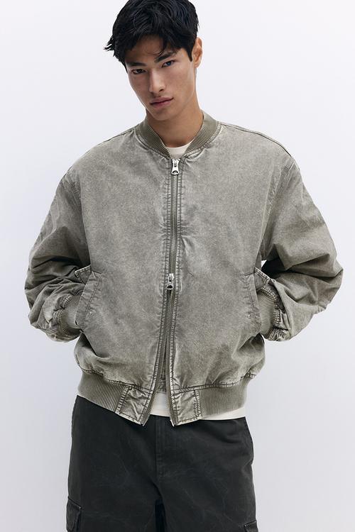Washed bomber jacket - khaki green