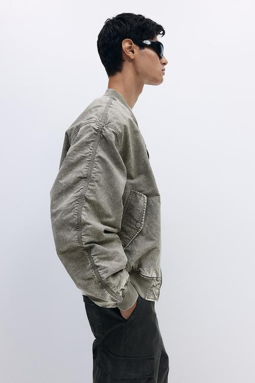 Washed bomber jacket - khaki green