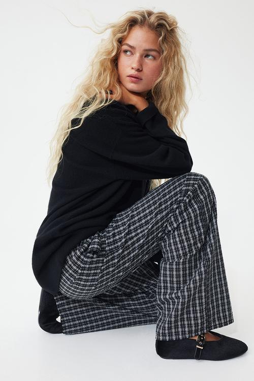 Drawstring trousers - black/checked