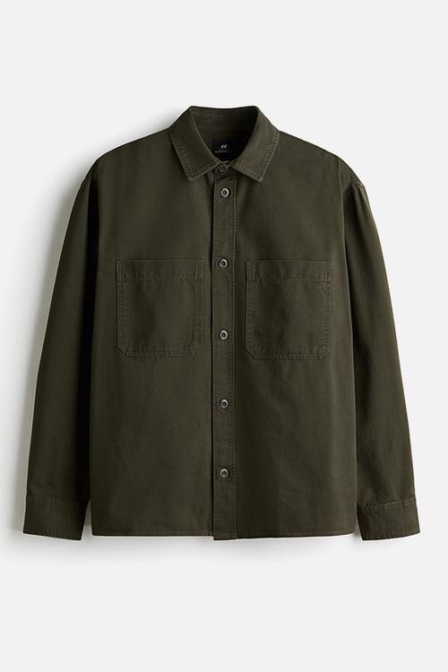 Relaxed fit twill overshirt - dark khaki green