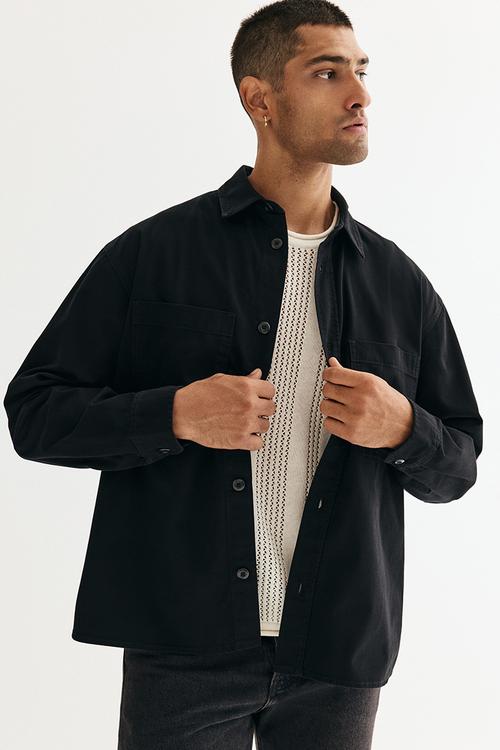 Relaxed fit twill overshirt - black