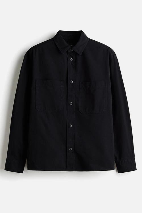 Relaxed fit twill overshirt - black