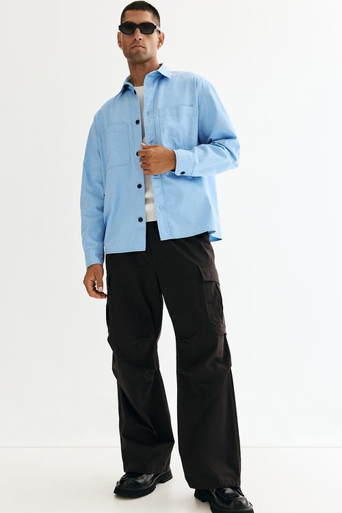 Relaxed fit twill overshirt - light blue