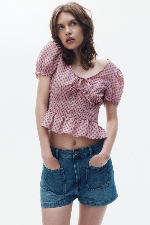 Peplum blouse - pink/patterned