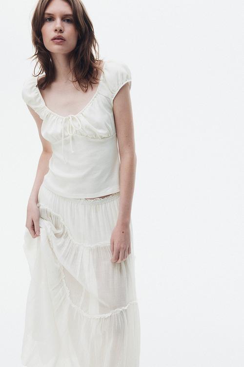 Drawstring-detail top - white