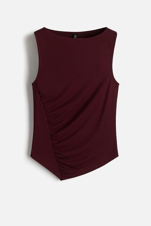 Draped jersey vest top - burgundy