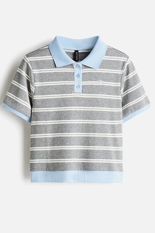 Cotton polo shirt - grey marl/striped