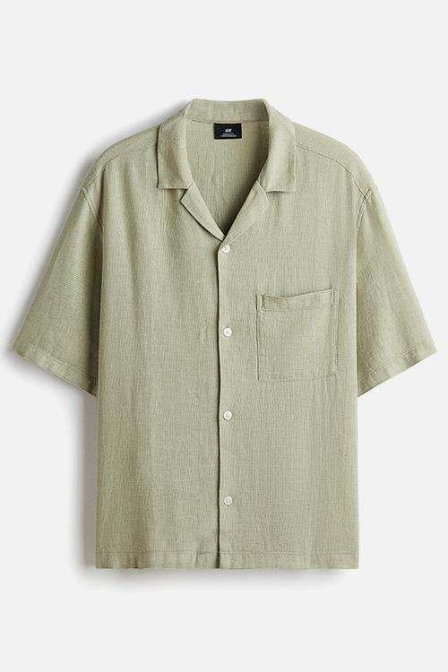 Regular fit linen-blend resort shirt - pistachio green