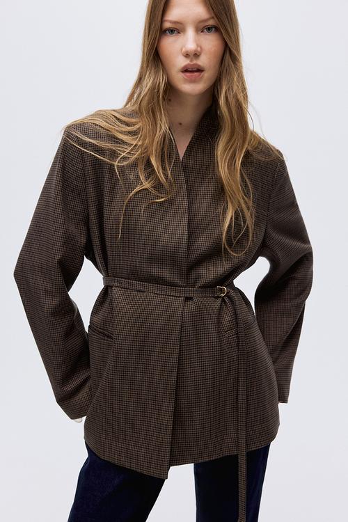 Belted blazer - dark beige/dogtooth pattern