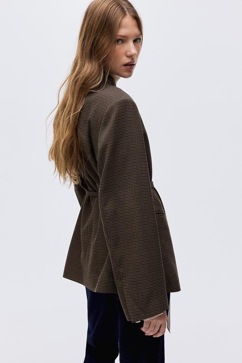 Belted blazer - dark beige/dogtooth pattern