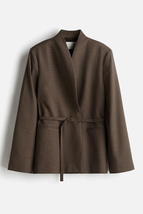 Belted blazer - dark beige/dogtooth pattern