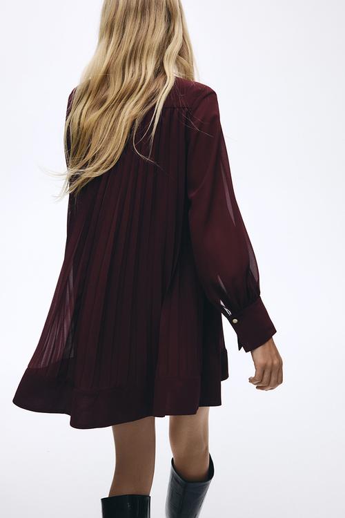 Pleated dress - burgundy
