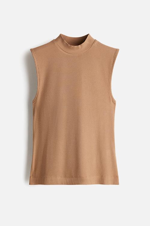 Stand-collar vest top - camel