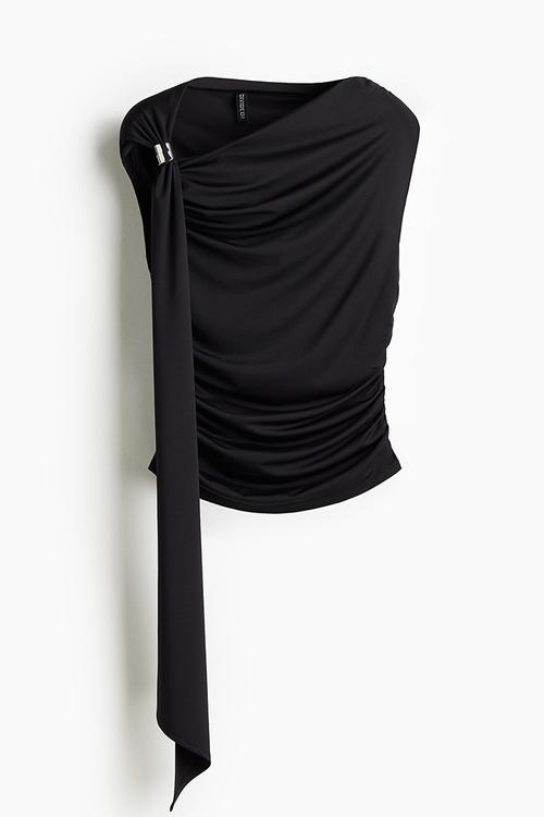 Draped cold-shoulder top - black