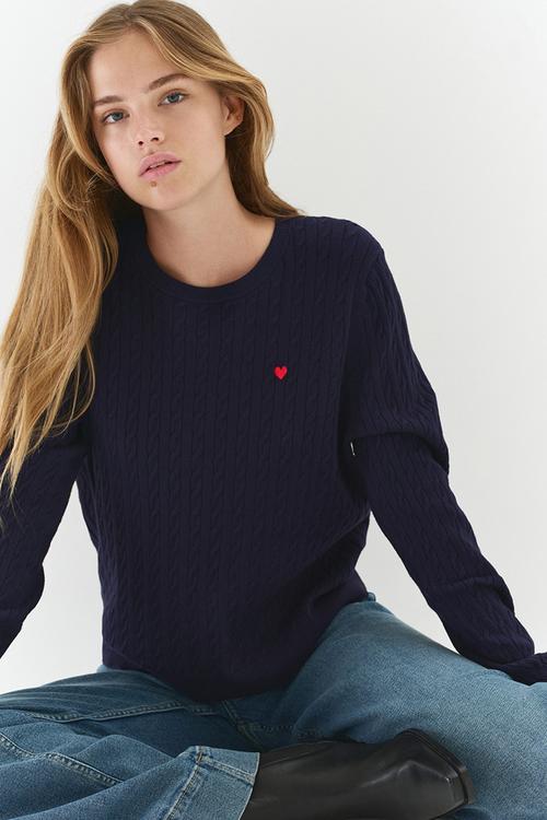 Cable-knit jumper - navy blue